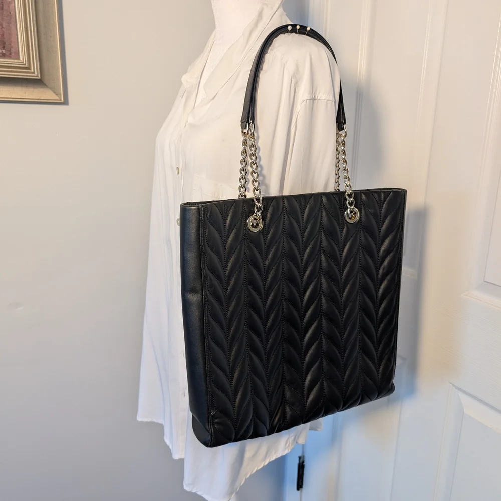 Kate Spade Chevron Black Quilted Soft Leather Tote/Laptop Bag